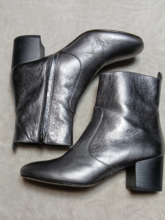 Coach Shoes - Coach Silver Leather Ankle Booties with Block Heel Size 8.5